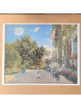 Vintage Claude Monet The Artists House At Argenteuil Lithograph On Board 1991